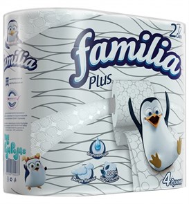 Туалетная бумага Familia Plus 2-х сл, Белая 4рул/упак, 16упак/меш.